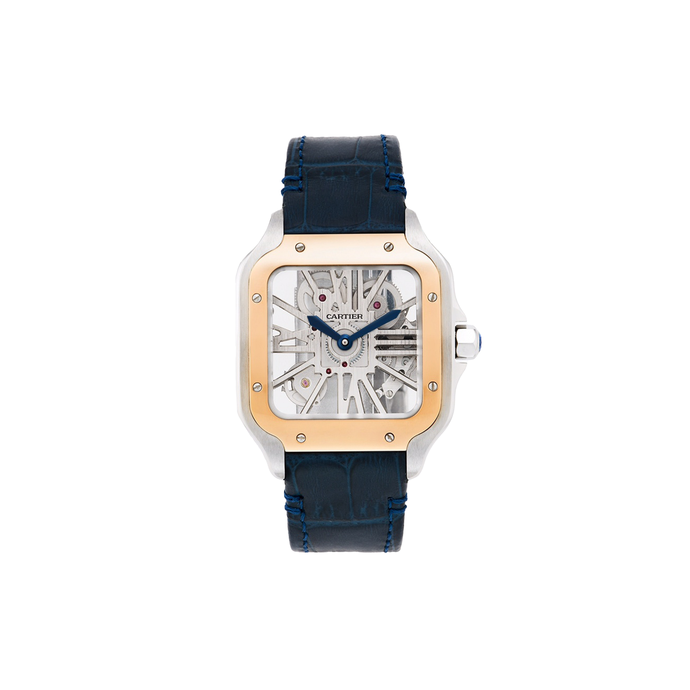 Ca*t*er santos skeleton watch with blue leather strap watch whsa0024